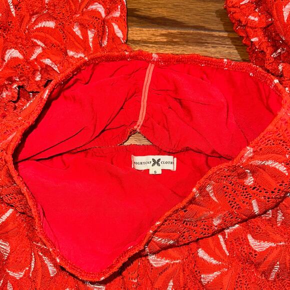 Nightcap Clothing Palm Lace Bandeau Top & High Waisted Short Red Orange Set S XS - Picture 12 of 16